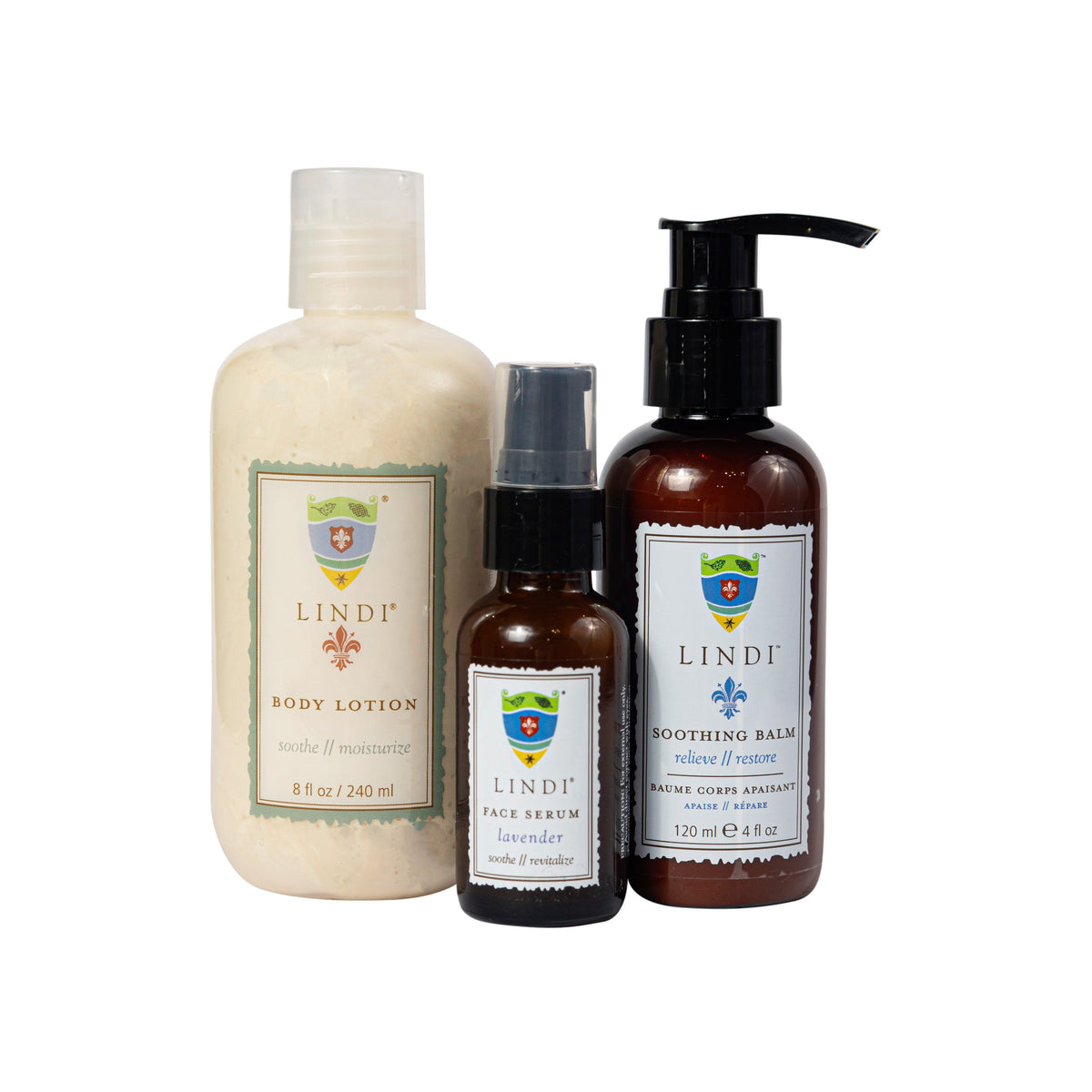 Lindi Skin Essential Chemo Skincare Collection: Body Lotion, Face Serum, and Soothing Balm