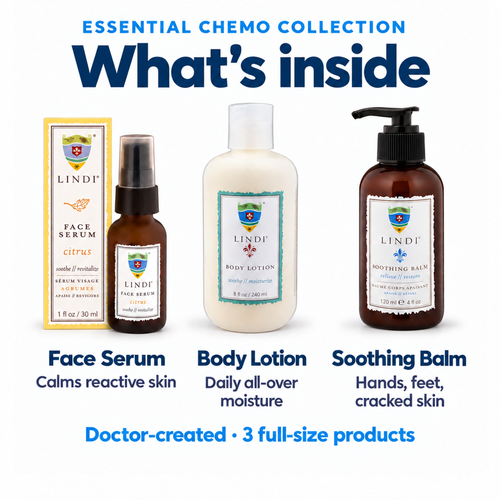 Lindi Skin Chemo Essential Chemo Skincare Collection: Body Lotion + Face Serum + Soothing Balm