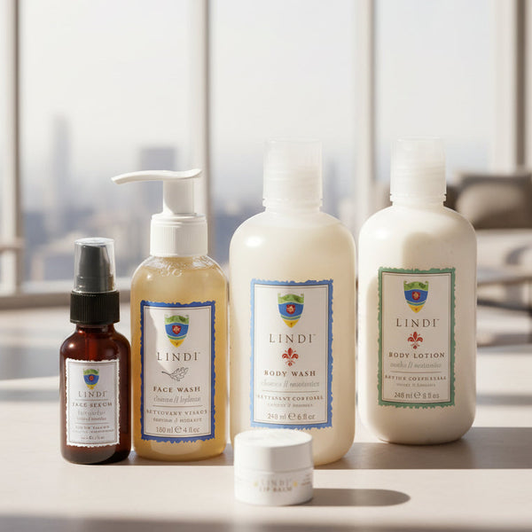 Lindi Skin Chemo+Radiation Complete Chemo Skincare Collection: Body Lotion + Body Wash + Face Wash + Lip Balm + Face Serum