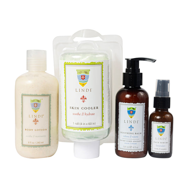 Lindi Skin Chemo+Radiation Essential Chemo + Radiation Skincare Collection: Body Lotion + Soothing Balm + Cooler Roll + Face Serum