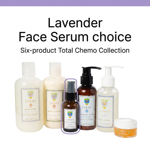 Lindi Skin Chemo Total Chemo Collection: Soothing Balm + Body Lotion + Eye Hydrator + Face Wash + Body Wash + Face Serum