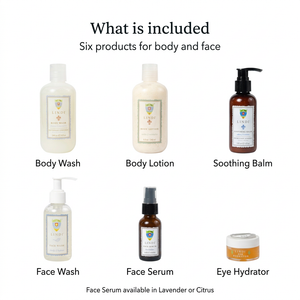 Lindi Skin Chemo Total Chemo Collection: Soothing Balm + Body Lotion + Eye Hydrator + Face Wash + Body Wash + Face Serum