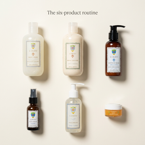Lindi Skin Chemo Total Chemo Collection: Soothing Balm + Body Lotion + Eye Hydrator + Face Wash + Body Wash + Face Serum