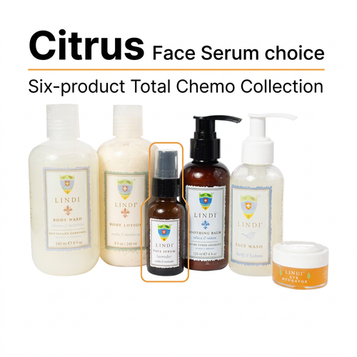 Lindi Skin Chemo Total Chemo Collection: Soothing Balm + Body Lotion + Eye Hydrator + Face Wash + Body Wash + Face Serum