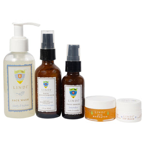 Lindi Skin Face Complete Face Regimen: Face Wash + Face Moisturizer + Lip Balm + Eye Hydrator + Face Serum