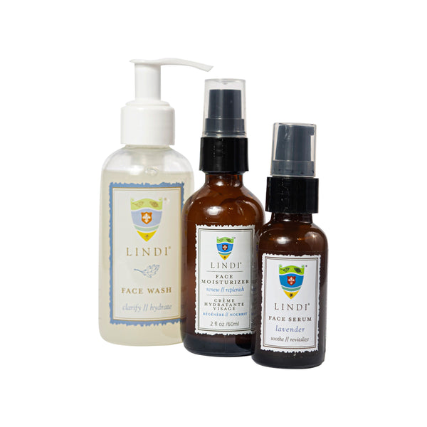 Lindi Skin Face Preferred Face Regimen:  Face Wash + Face Moisturizer + Face Serum
