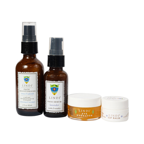 Lindi Skin Face Total Face Regimen: Face Moisturizer + Lip Balm + Eye Hydrator + Face Serum