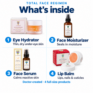 Lindi Skin Face Total Face Regimen: Face Moisturizer + Lip Balm + Eye Hydrator + Face Serum