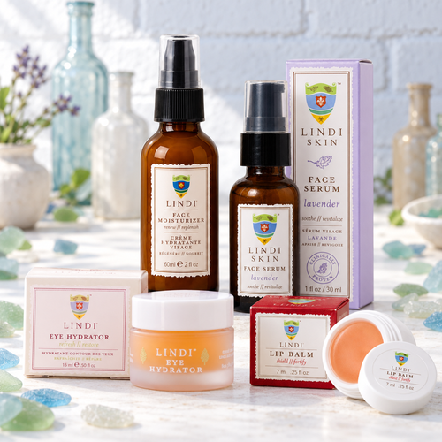Lindi Skin Face Total Face Regimen: Face Moisturizer + Lip Balm + Eye Hydrator + Face Serum