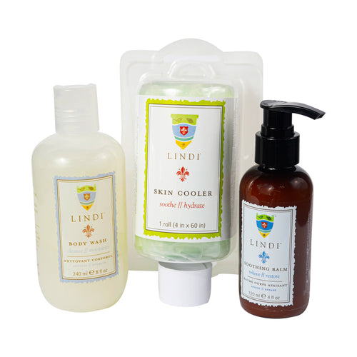 Lindi Skin Radiation Complete Radiation Skincare Collection: Soothing Balm + Cooler Roll + Body Wash
