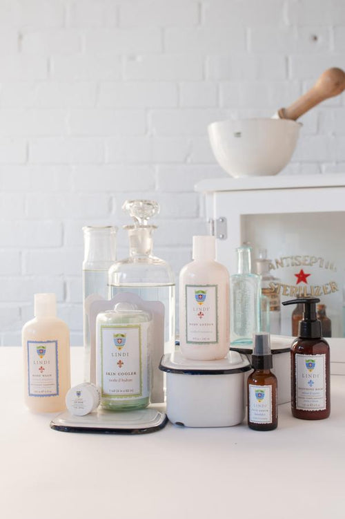 Total Chemo + Radiation Skincare Collection: Body Lotion + Soothing Balm + Cooler Pad + Lip Balm + Body Wash + Face Serum Lindi Skin